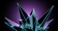 Sharp polygonal crystal cluster with neon blue edges and purple gradient background Royalty Free Stock Photo