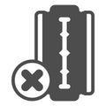 Sharp razor blade ban solid icon, prohibited items concept. Vector graphics. Razor blade forbidden sign on white Royalty Free Stock Photo