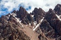 Sharp red mountain peaks. Tien Shan