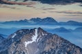 Sharp ridges of Karavanke and Kamnik Savinja Alps at hazy dusk Royalty Free Stock Photo