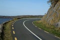 Sharp right bend on road located between rock face and lake, Dromahair, County Leitrim, Ireland