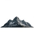 Sharp, rugged mountain peaks with patches of snow, set against a plain white Royalty Free Stock Photo
