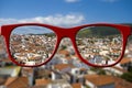 Sharp sight concept. Blurred and sharpen eyesight. Royalty Free Stock Photo