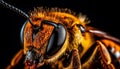 Sharp stinging insect close up, yellow and black striped generated by AI