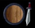 Sharp sword with shield Royalty Free Stock Photo