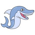 Sharp toothed shark smiling friendly, doodle icon image kawaii