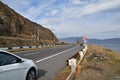 A sharp turn onto a mountain road. Royalty Free Stock Photo