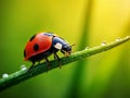 Macro Shot of a Tiny Ladybug on a Slender Plant Stem â 4K Natural Detail Royalty Free Stock Photo
