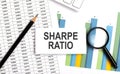 SHARPE RATIO text on white card on the chart background