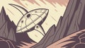 Angular UFO Flying Over Jagged Mountains, Aggressive Alien Design, vector design Generative AI Royalty Free Stock Photo