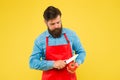 Sharpen your knife skills. Bearded man cut tomato with slicing knife. Tomato slicing. Cooking vegetarian food. Vegetable Royalty Free Stock Photo