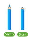 Sharpened and blunt pencils. the concept of children`s learning of the opposite adjectives SHARP and BLUNT