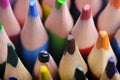 Sharpened colored pencils closeup on macro photo. Royalty Free Stock Photo