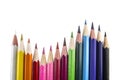 Sharpened colored pencils on the white background. Royalty Free Stock Photo