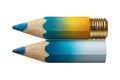 A Sharpened Pencil with a Blue and Yellow Gradient Reflected Below Royalty Free Stock Photo