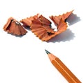 Sharpened pencil and wood shavings