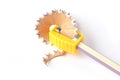 Sharpened pencil and wood shavings Royalty Free Stock Photo