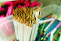 Sharpened pencils standing upright in a stand Royalty Free Stock Photo
