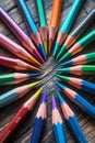 Sharpened Pencils with Vibrant Colors Arranged in a Circle Royalty Free Stock Photo