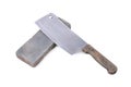 Sharpening or honing a knife on a waterstone, grindstone on the