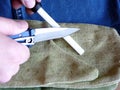 Sharpening of a knife on a ceramic musat