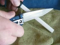 Sharpening of a knife on a ceramic musat