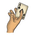 Sharper or magician hand with card sketch vector