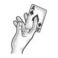 Sharper or magician hand with card sketch vector