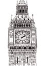 Sharpie Drawing of Big Ben Tower on white isolated background Royalty Free Stock Photo