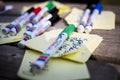 Sharpies and post-it notes on a table