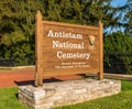 Sharpsburg, Maryland, USA September 11, 2021 The sign for the Antietam National Cemetery at the entrance