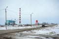 View of the Beryozovskaya state district power station from the town of Sharipovo.