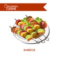 Barbecue meat shashlik Caucasian cuisine vector flat icon