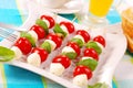 Shashlik with mozzarella,tomatoes and olives