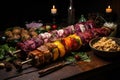 shashlik skewers with a variety of marinated meats