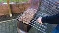 Shashlik - traditional russian barbecue. meat on barbeque. smo