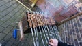 Shashlik - traditional russian barbecue. meat on barbeque. smo