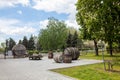 Shato Trubeckogo, Ukraine- June 15, 2021: Old yard of last century with greens and flowers outside. Shato trubetskogo is an old pl