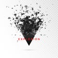 Shatter dark triangle. Abstract cloud of pieces after explosion. Vector illustration isolated on transparent background Royalty Free Stock Photo