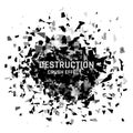 Shatter destruction. Broken glass. Crush effect. Blast fragments. Disintegrate debris. Window explosion. 3D splinters