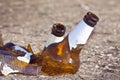 Shattered beer bottle resting on the ground - alcoholism concept Royalty Free Stock Photo