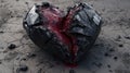 Shattered black heart bleeding on desolate ground Royalty Free Stock Photo