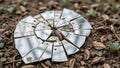 A shattered, broken mirror lying on the ground, ideal for articles on fractured identities, broken memories, and the stillness of Royalty Free Stock Photo