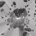 Shattered broken stones or meteor flying in foggy space background. 3d illustration