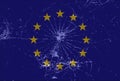 Shattered European Union flag, cracked glass, Brexit, Grexit, EU background