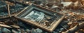 shattered family photo frame lying amidst debris Royalty Free Stock Photo