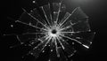 Shattered glass forms a radial pattern on black background. Sharp fragments create explosion like effect. Tiny water droplets Royalty Free Stock Photo