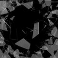 Shattered glass with glass shards flying to bits Royalty Free Stock Photo