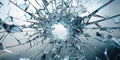 Shattered glass panel a close-up view of a broken pane with numerous sharp fragments radiating from a central point. Generative AI Royalty Free Stock Photo
