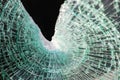 Shattered laminated glass from windshield